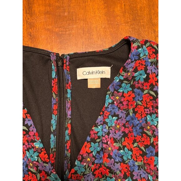Floral Print Chiffon Calvin Klein V-Neck Short Sleeve Dress - Picture 6 of 7